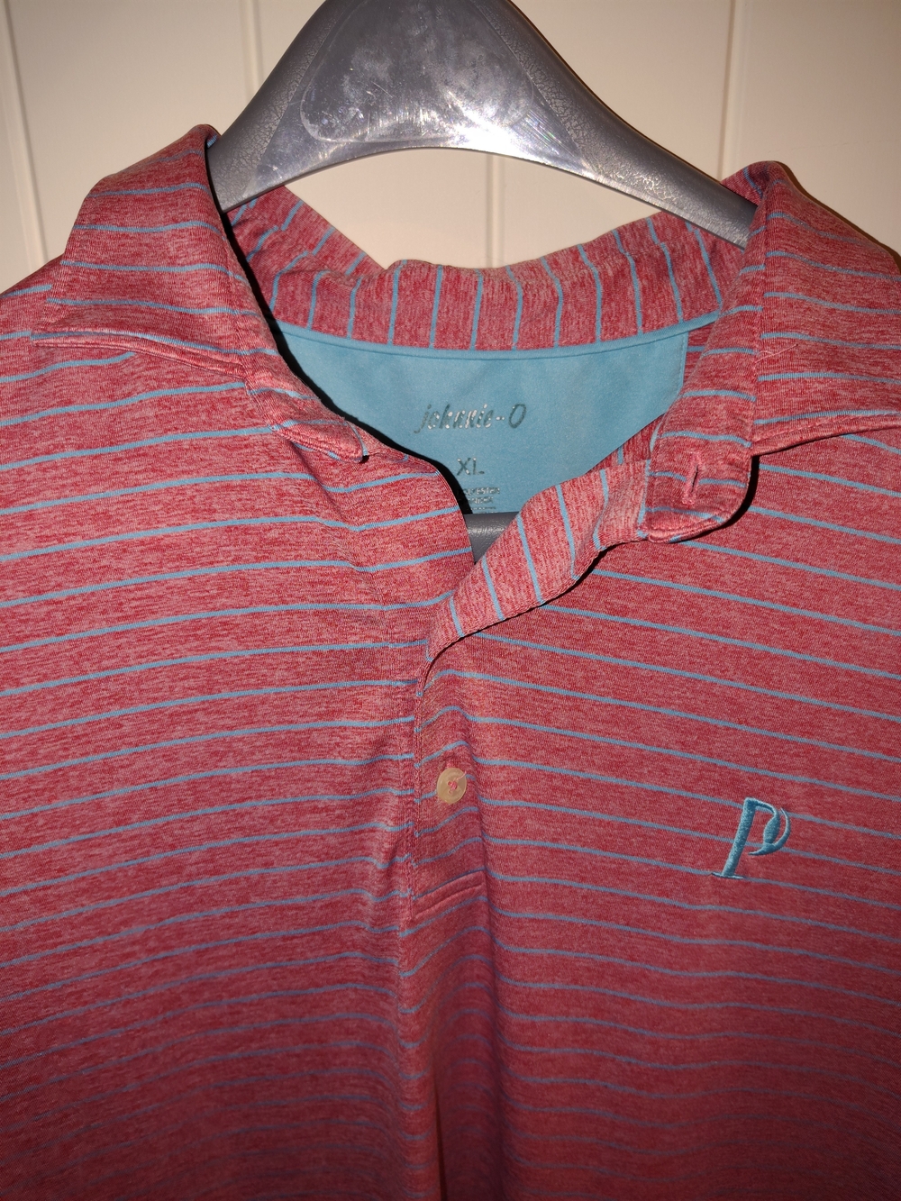 Johnnie O Mens XL Shirt Polo Striped Red Golfer Preppy Casual Stretchy Newton